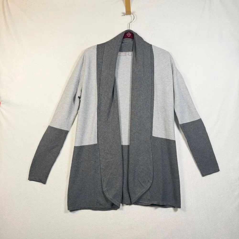 Evolution Gray Open Front Cardigan Womens Small 2 Tone Knit Lightweight Sweater